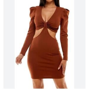 Nordstrom Socialite Long sleeve Mini Cut Out Dress Size Small Camel Brown